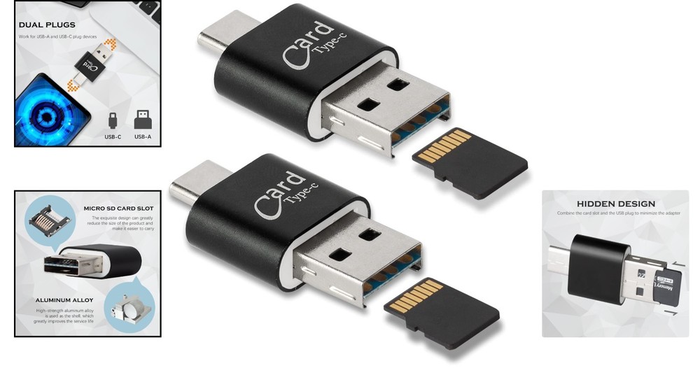 Versatile Micro SD Card Reader 2 Pack - Efficient USB-C and USB-A Connectivity
