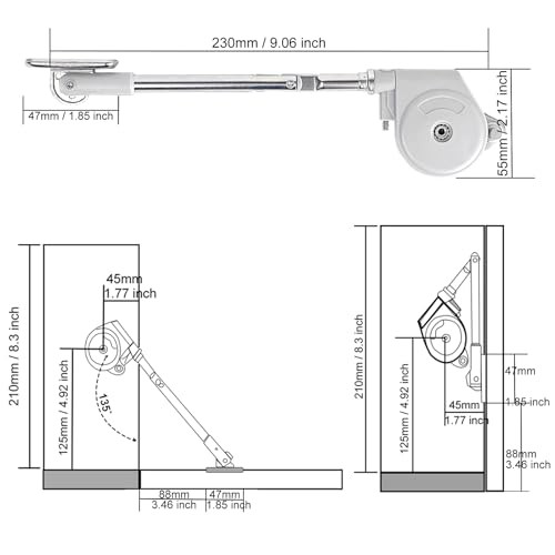 1 Pack 105 Degree Soft Closing Support Rod Hinges,Pull Down Bracket Gray-1pcs