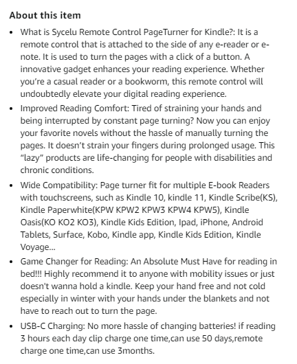 Remote Control Page Turner for Kindle Tablets, E-reader, Kobos,Surface