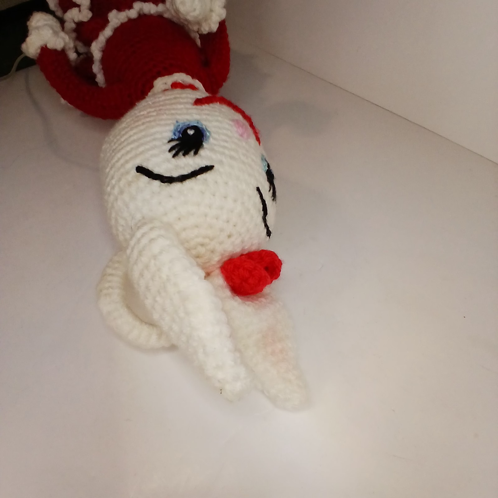 Handmade Crochet Bunny Doll Toilet Paper Roll Cover Red White Amigurumi Vintage