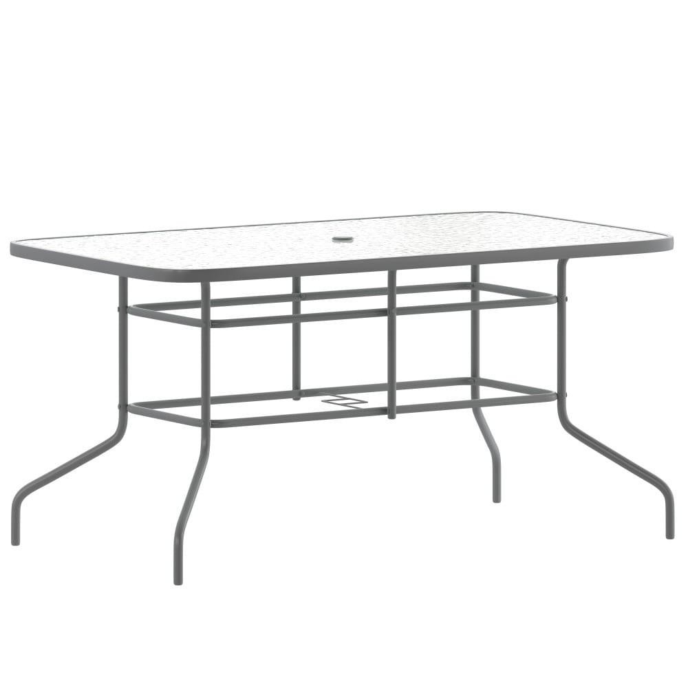 Rectangular Glass Metal Patio Table With Umbrella Hole
