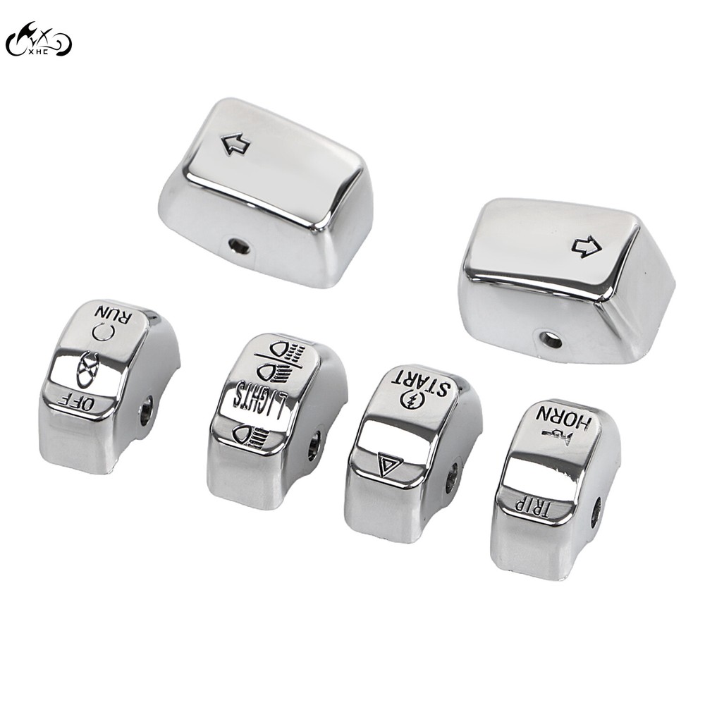 6Pcs Chrome Hand Control Switch Housing Button Cover Cap for Harley Softail Dyna