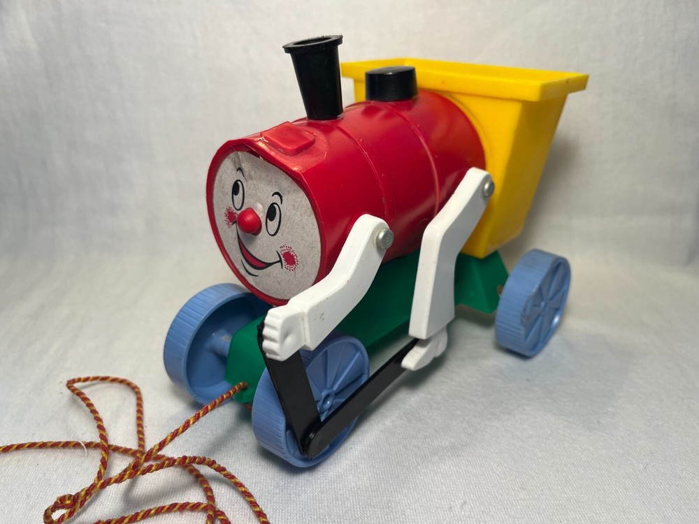 Vintage Plastic Pull Toy Train Engine  Arms Legs Face 1950's-60's