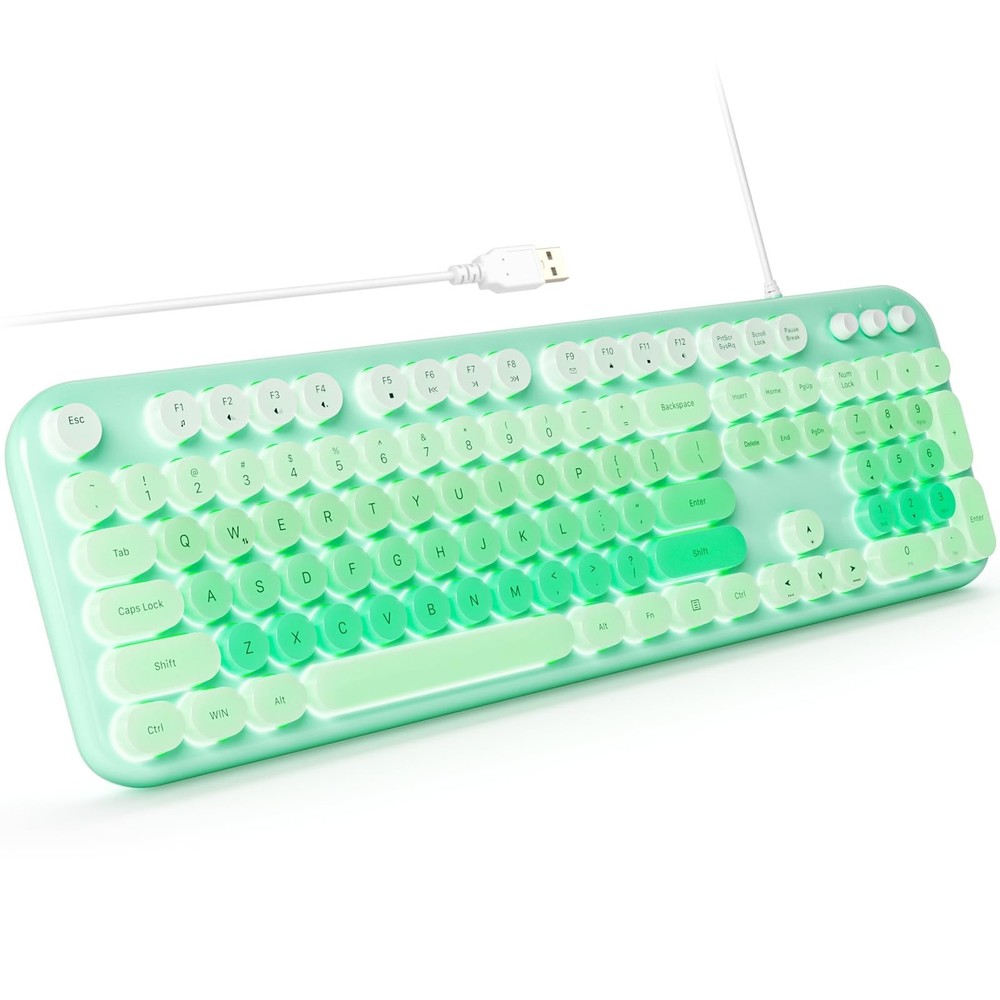 MOFII Backlit Keyboard Wired, Retro Typewriter Keyboard with Illuminated LED,...