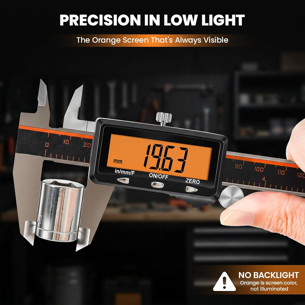 Digital Caliper, Rechargeable Caliper Measuring Tool with Large Orange Screen, S