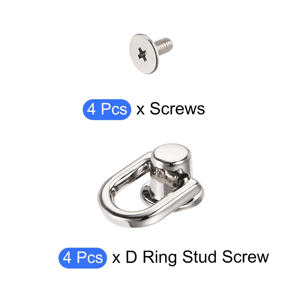 D Ring Stud Screw Ball Post Head(12mm/0.47")4Pcs, Silver Tone