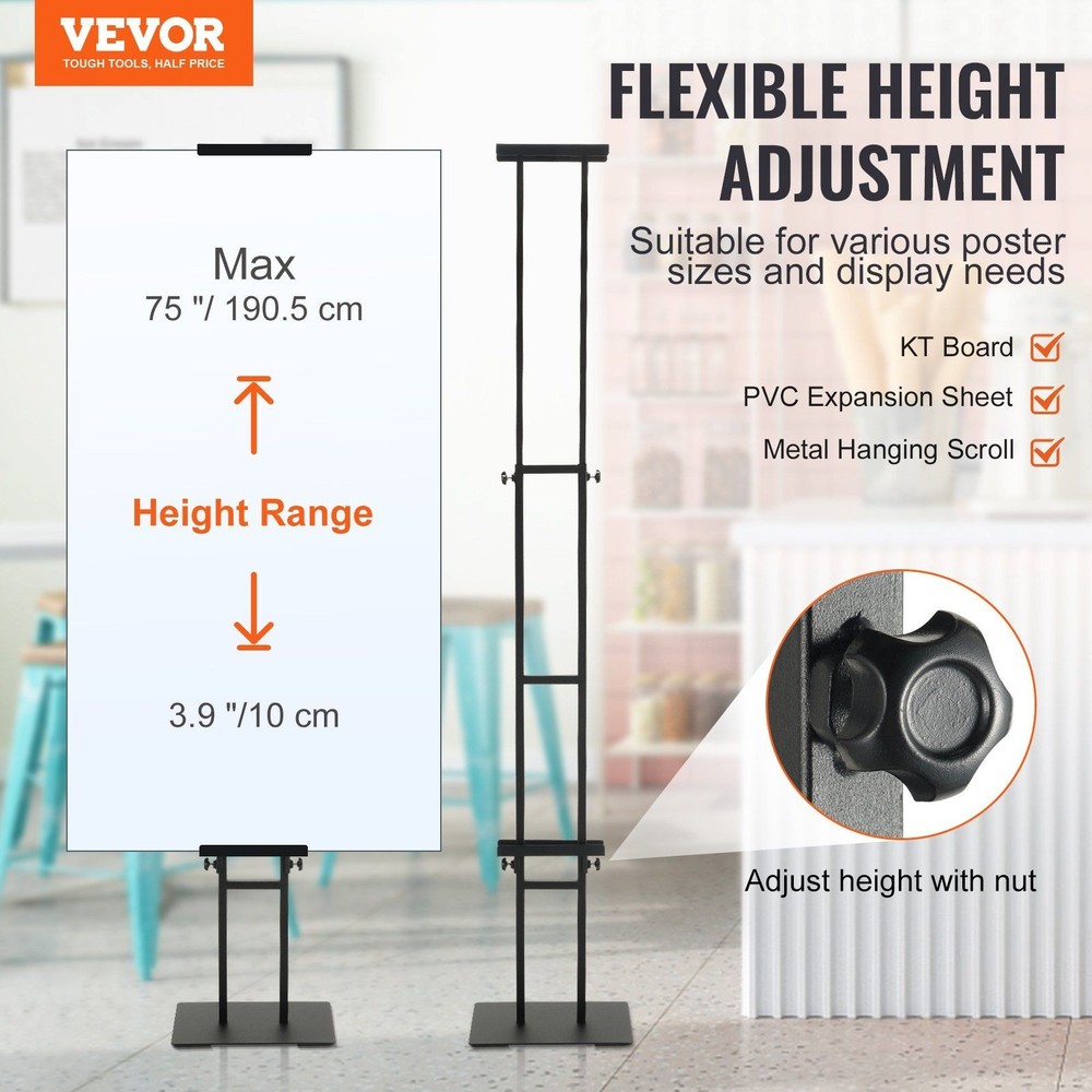 Robust Floor Standing Poster Holder with Adjustable 75in Double Display