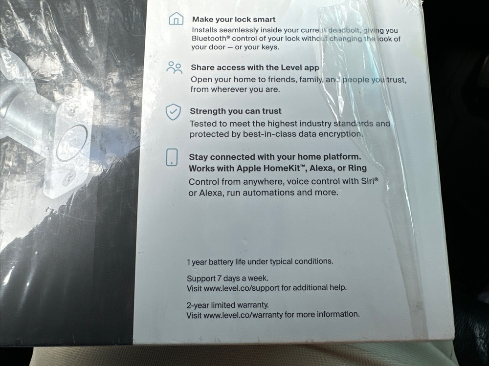 Level Bolt Keyless Invisible Smart Lock Sealed NEW