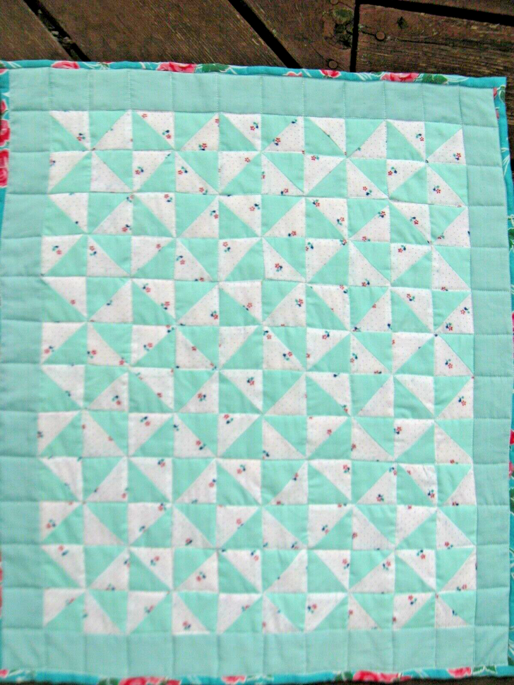 Handcrafted Mini Spring Mist Quilt, Reversible, 19" x 22", Doll, Table Mat
