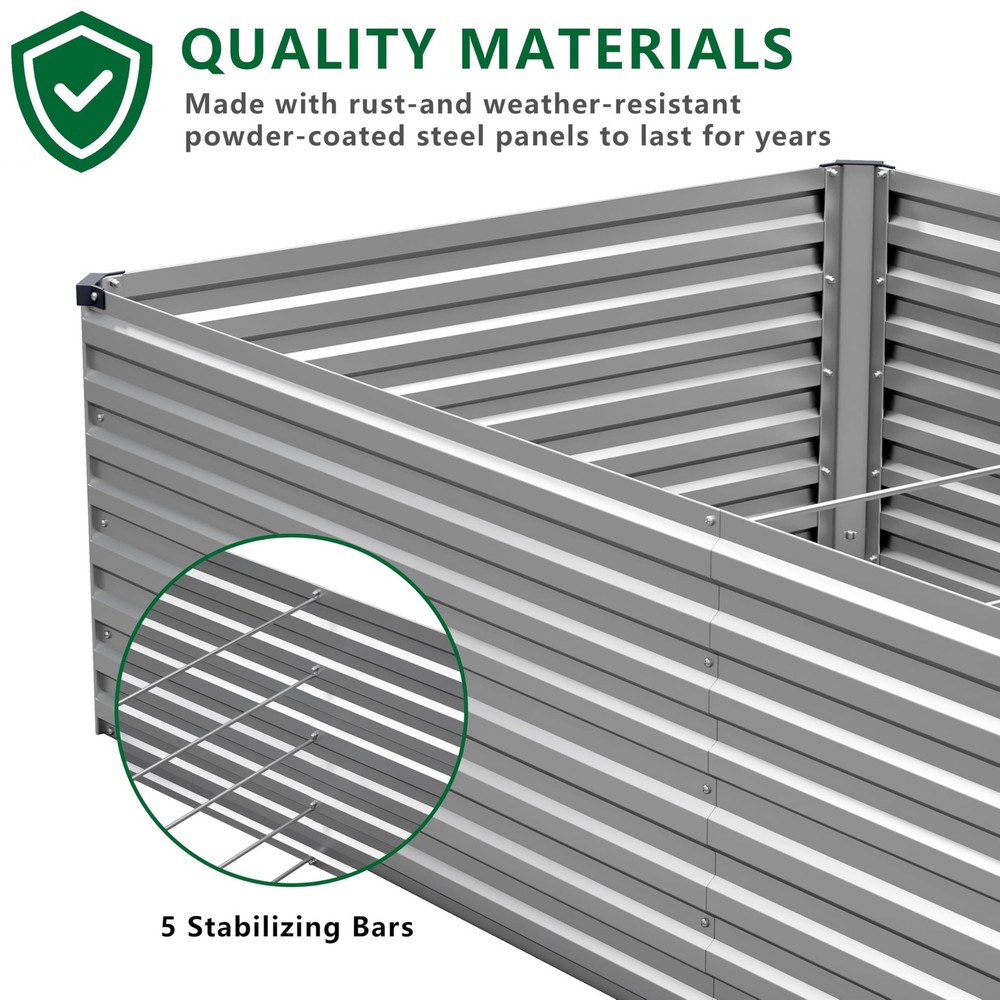 8x4x2FT Galvanized Raised Garden Bed Kit,Vegetable Plant Boxes-Rectangle Meta...