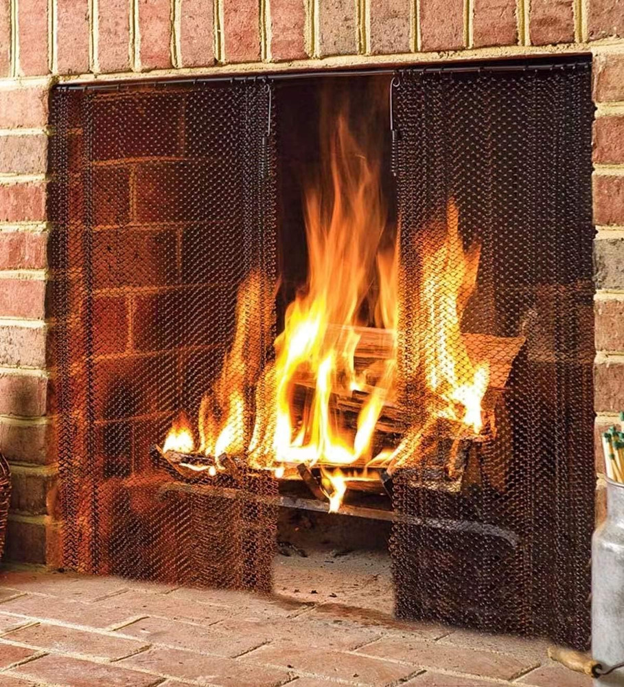 Sunshinecarpentry Fireplace Mesh Screen Curtain, Two Panels. Rod Kit NOT Include