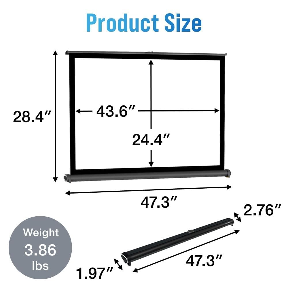 50 Inch Portable Pull Down Projector Screen 16:9 HD Retractable Tabletop Proj...