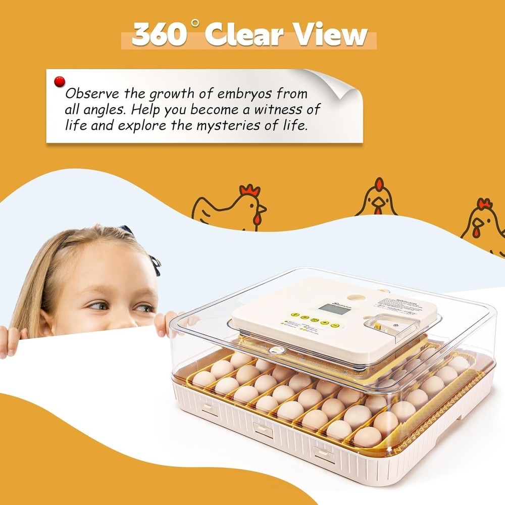 56/70 Egg Incubator for Hatching + Automatic Egg Turning Built-In LED Candler🔥