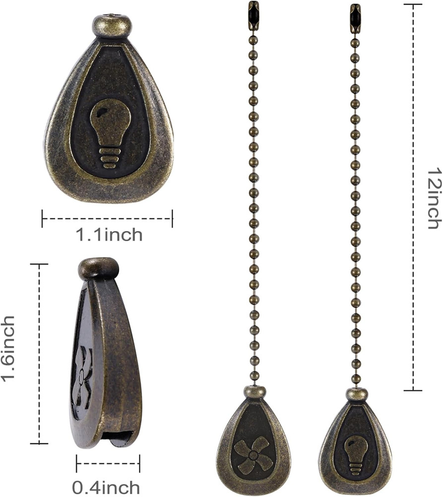 4 Pack Bronzed Ceiling Fan Pull Chain Extension, 12 Inches Classic Drop Shaped P