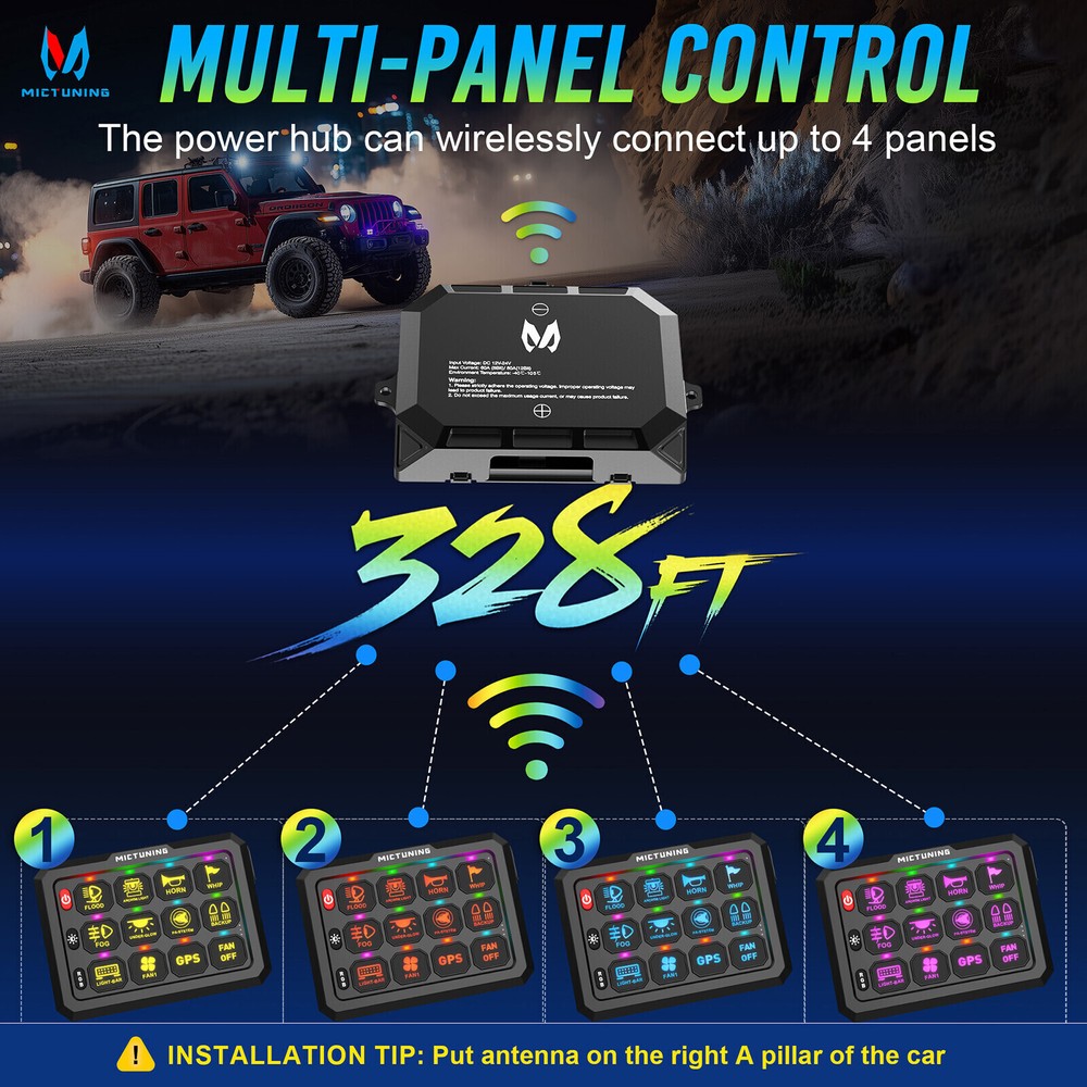Wireless Range 328FT/164FT Switch Panel Car LED Accessories Circuit Relay System