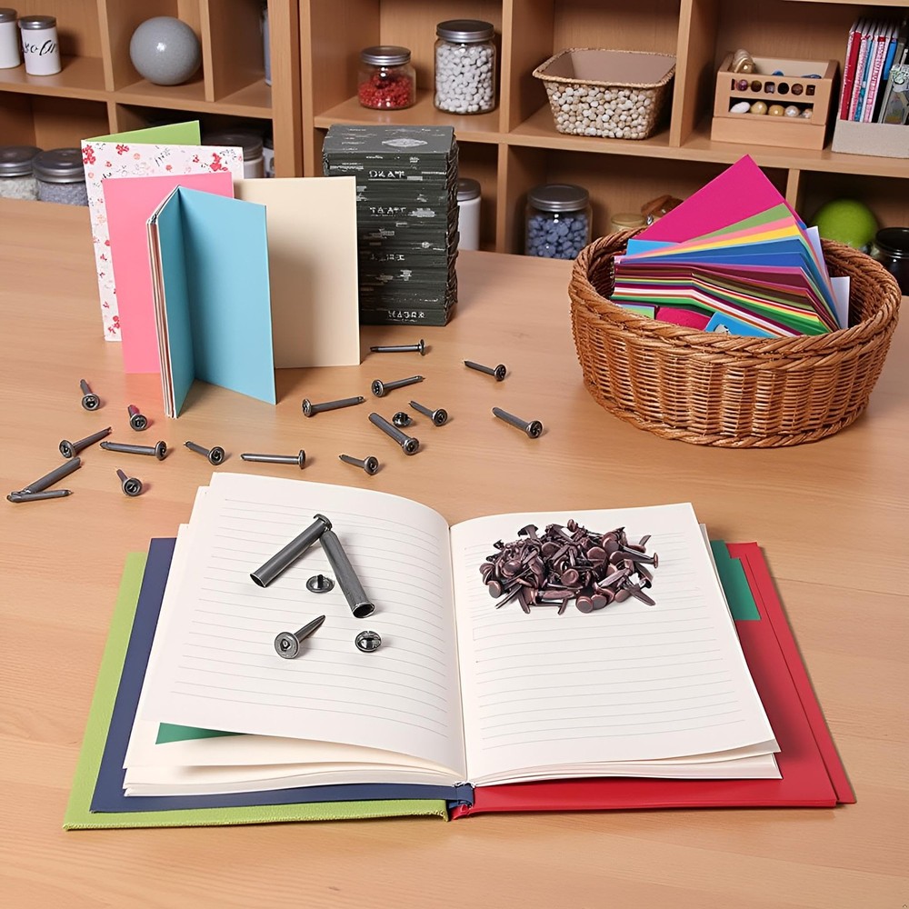 100 Pcs Copper Multicolor Mini Brad Fasteners Round Paper