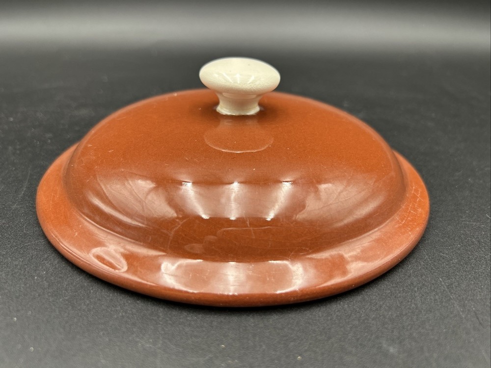 Ceramic Covered Baking Dish, Red/Brown Glaze, White Inside & Accent