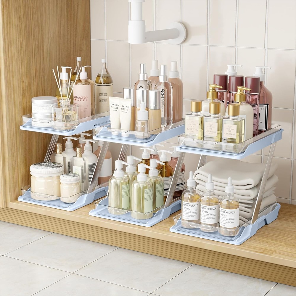3 Pack Bathroom Organizers & Storage Multi-Purpose,2-Tier Clear Pull Out