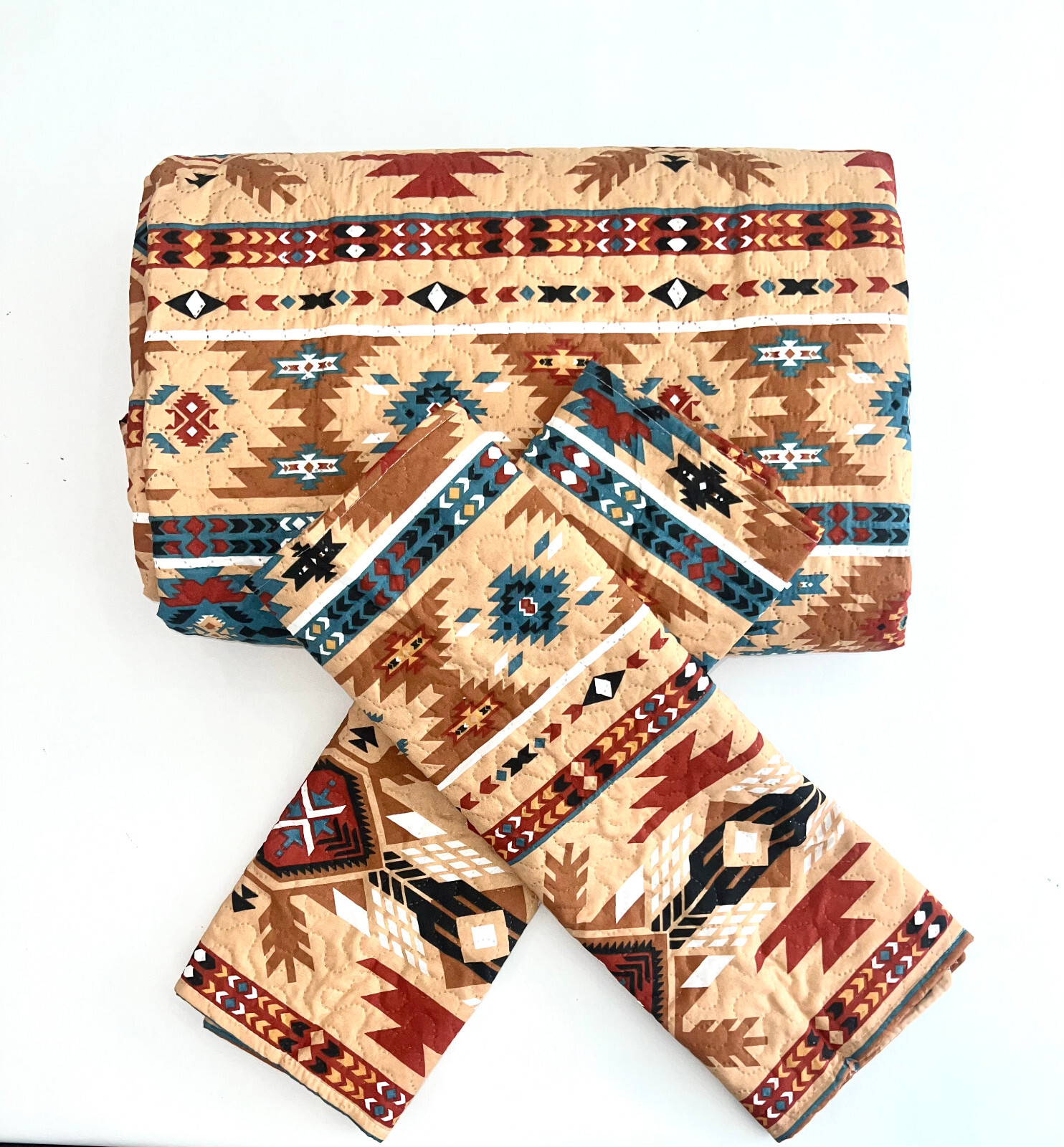 Western Southwestern Native American Tribal Navajo Design Bedspread Quilt Set