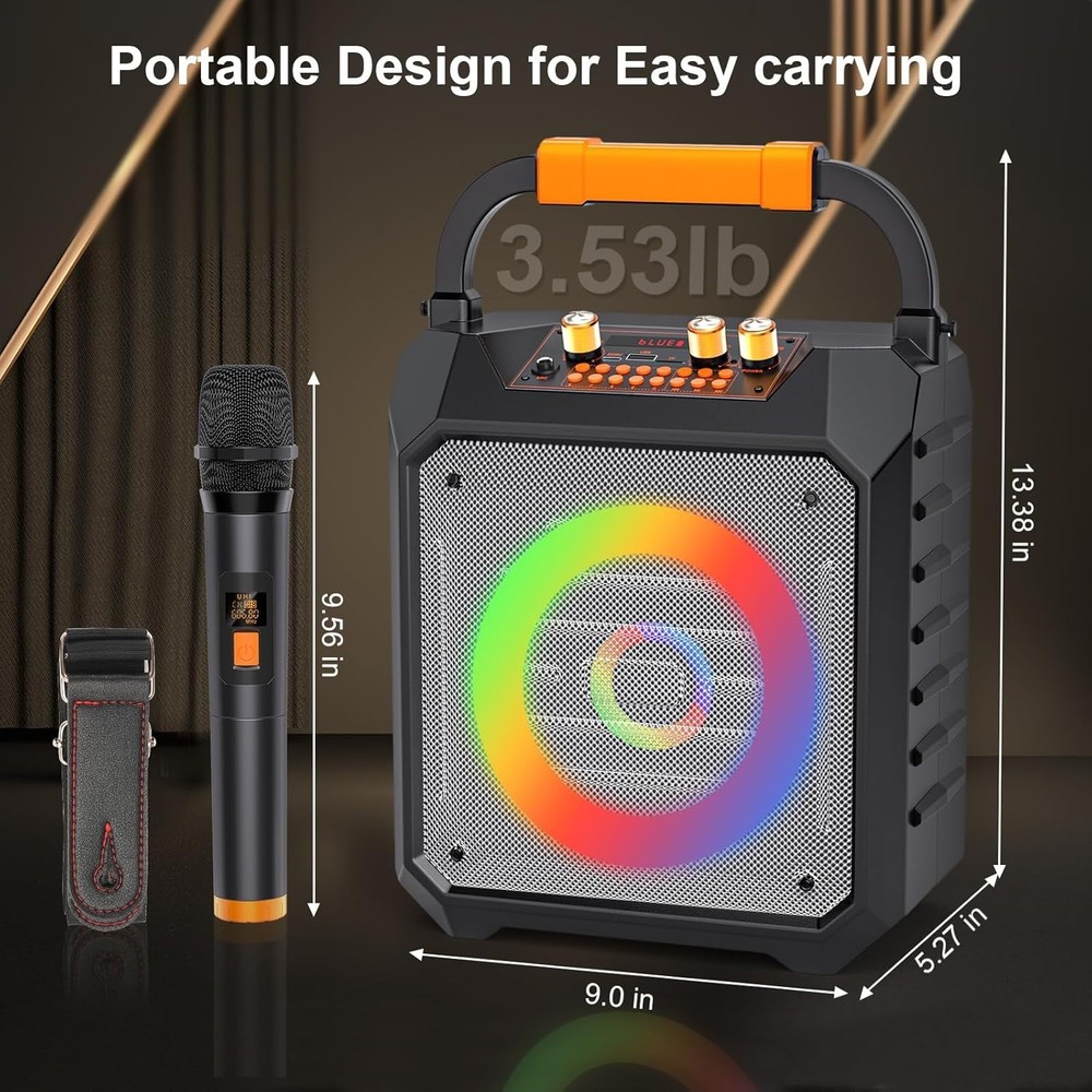 Karaoke Machine w/2 Wireless Microphones Bluetooth Karaoke Speaker & PA System