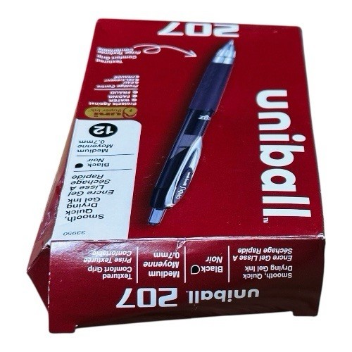 12 Pens Uniball Signo 207 Gel Roller Ball Retractable Black Ink Gel Pen 0.7mm