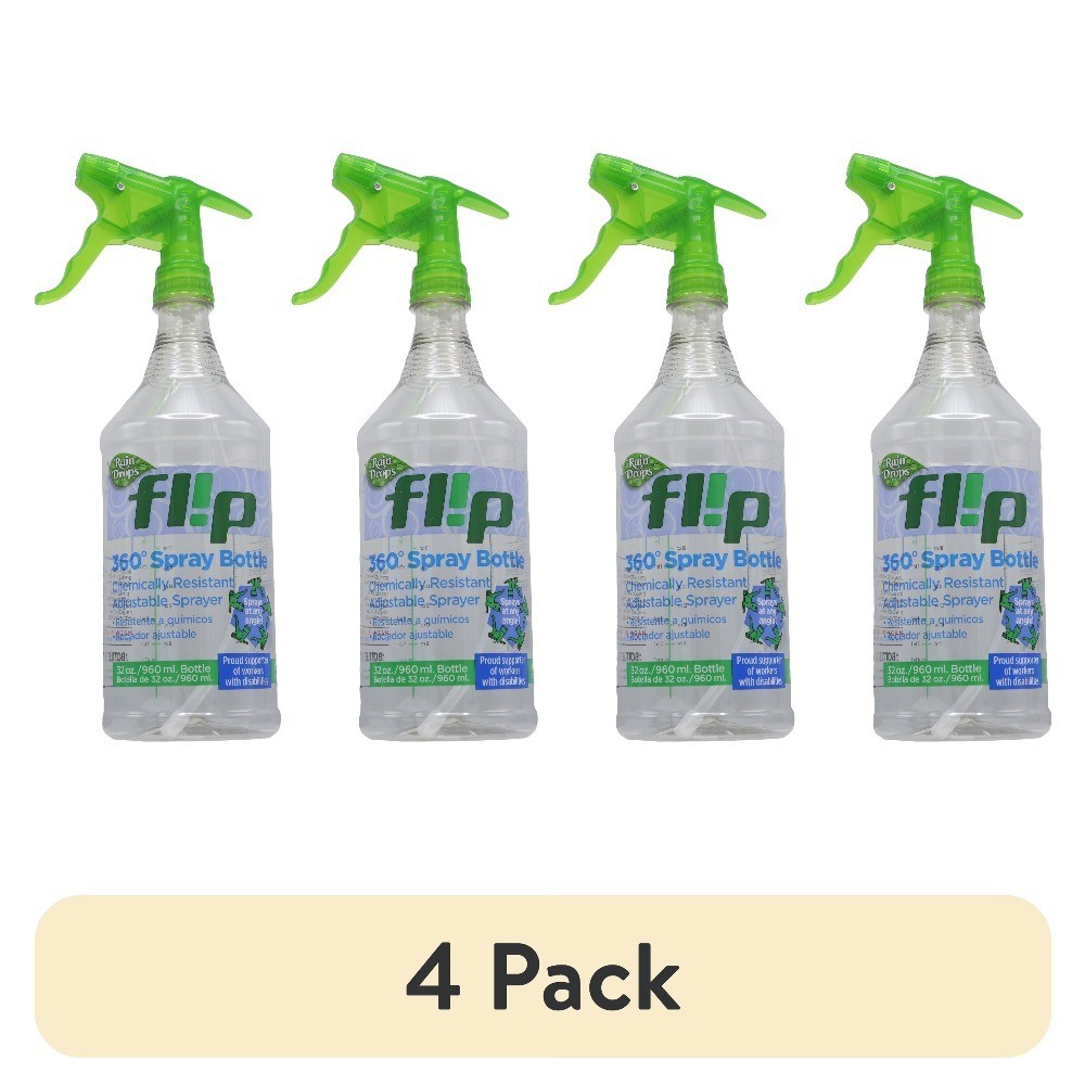 4 Pack Empty Plastic Spray Bottle with Flip Top 32 Ounce Raindrops Design