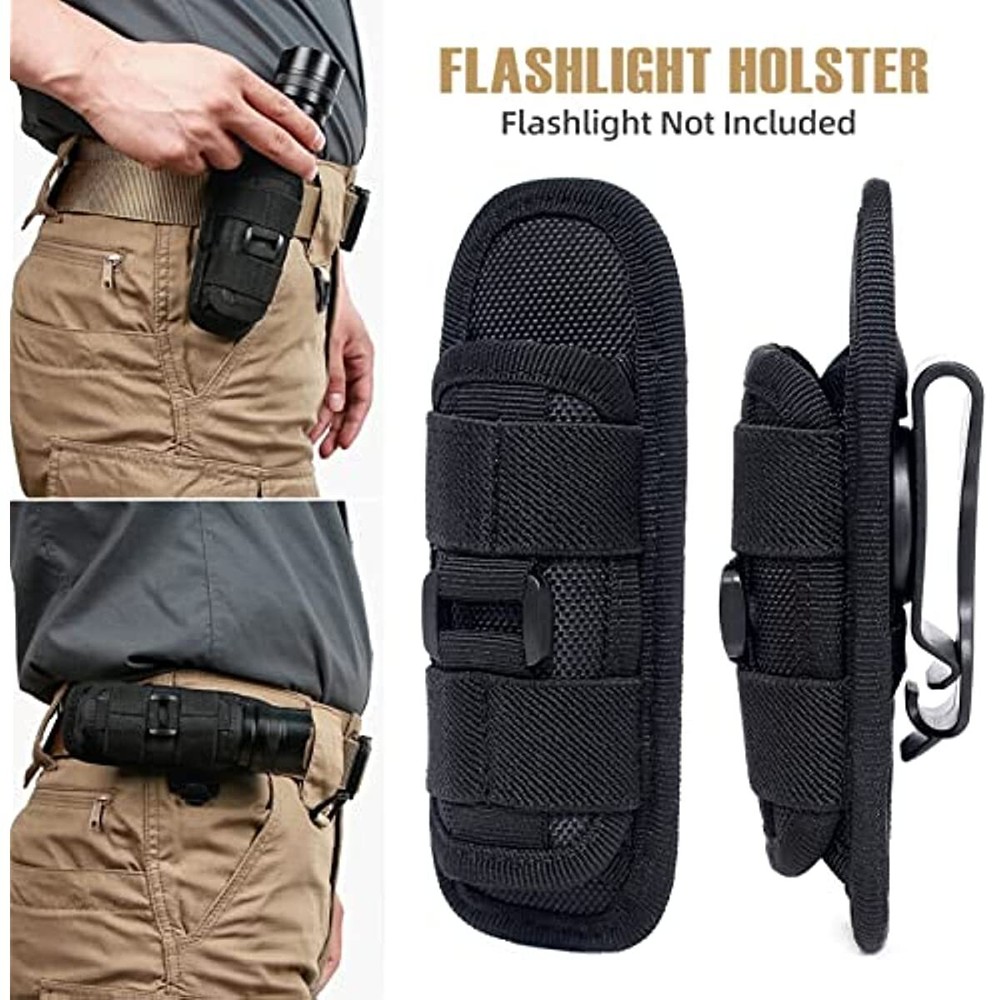 2Pc Tactical Flashlight Pouch Holster Rotatable Flashlight Holder Belt Clip Case