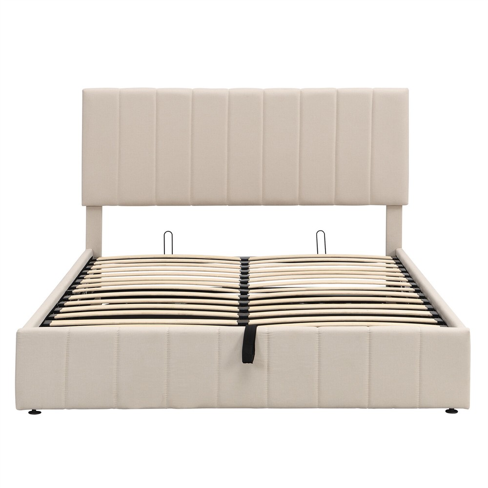 Queen Size Bed Frame Upholstered Platform Bed with Hydraulic Storage System