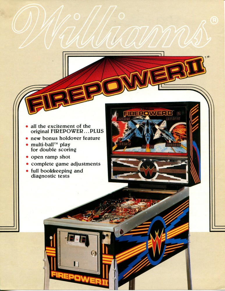Firepower II Williams Pinball Flyer / Brochure/ Ad - Mint
