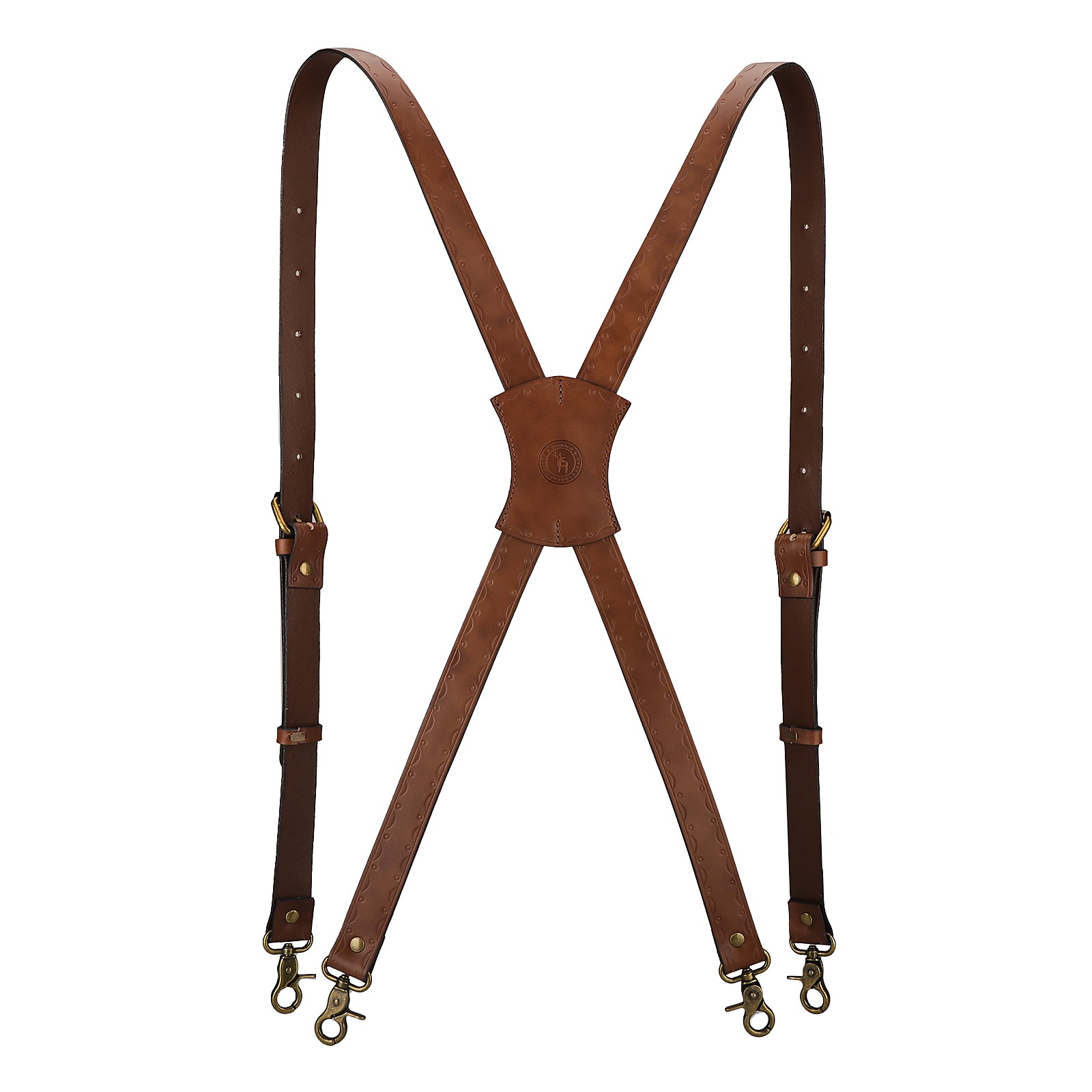 Tourbon Leather Men's Suspenders X Back Adjustable X-Shaped Hooks Pants Braces
