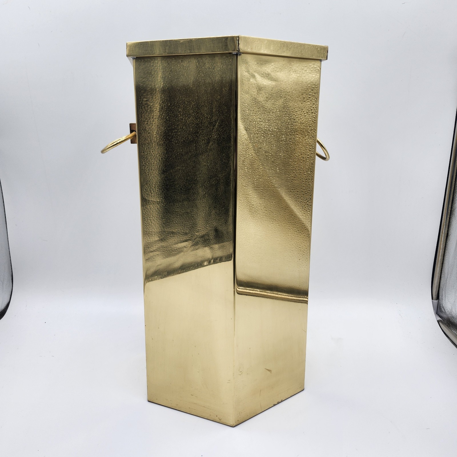 Vintage gold shiny brass Umbrella Stand 18" x 10" w/ Handles hexagon