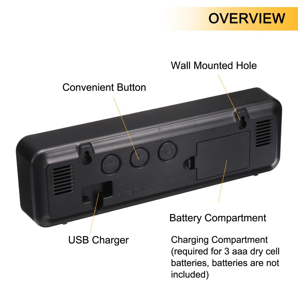 Round Electronic Alarm Clock Thin Clock with White & Blue Digits