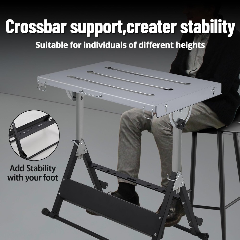 3 SIZES Steel Workbench Top Portable Welding Table W/Adjustable Angle & Height