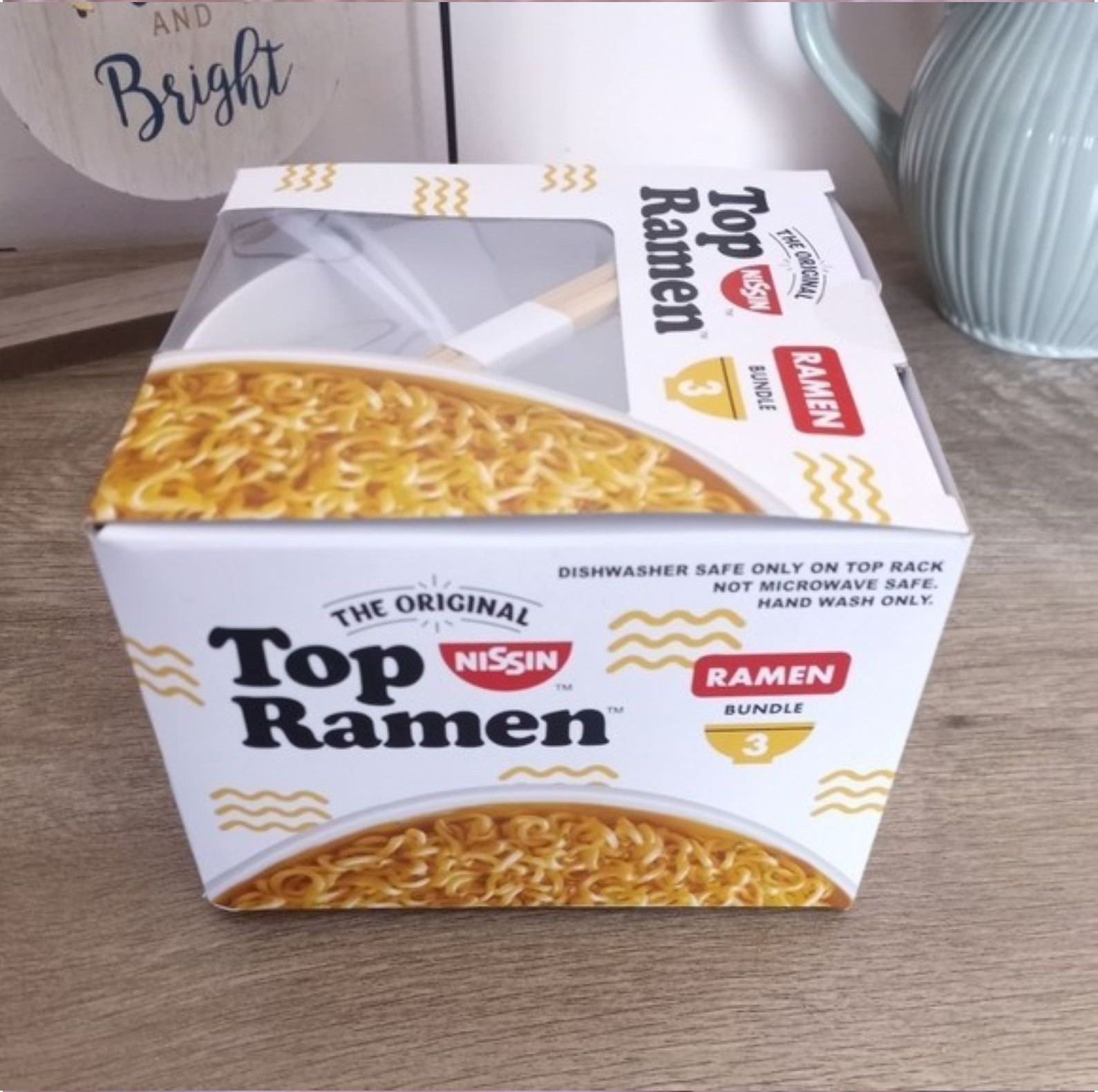 The Original Nissin Top Ramen 3pc Bundle Include Plastic Bowl Chopsticks & Spoon