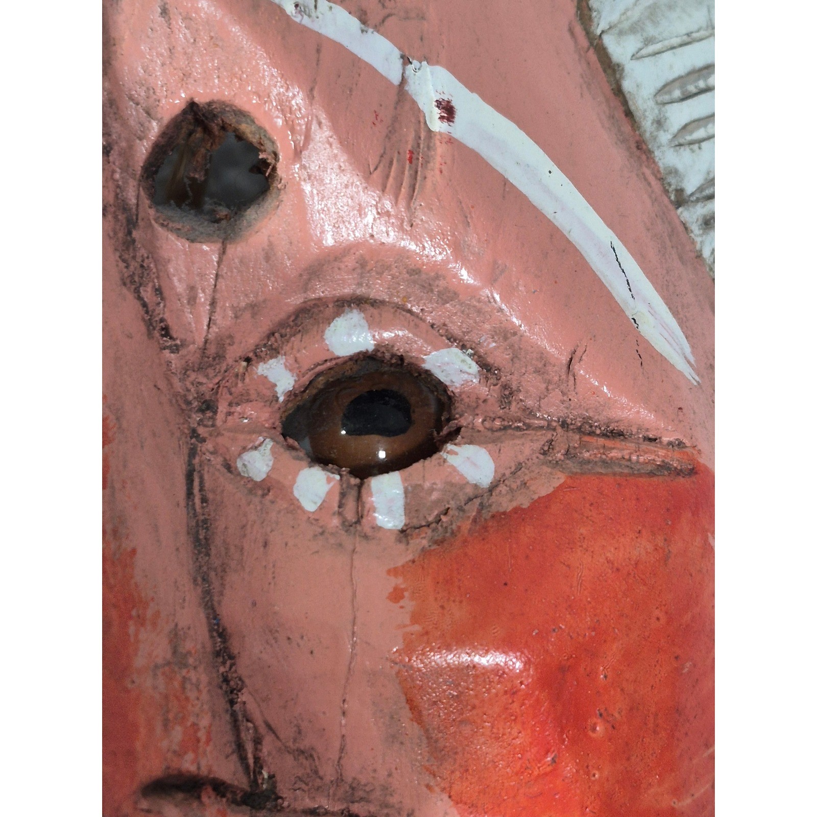 Vintage Hand Carved Wood Guatemala Folk Art Dance Mask Bearded Man Glass Eyes