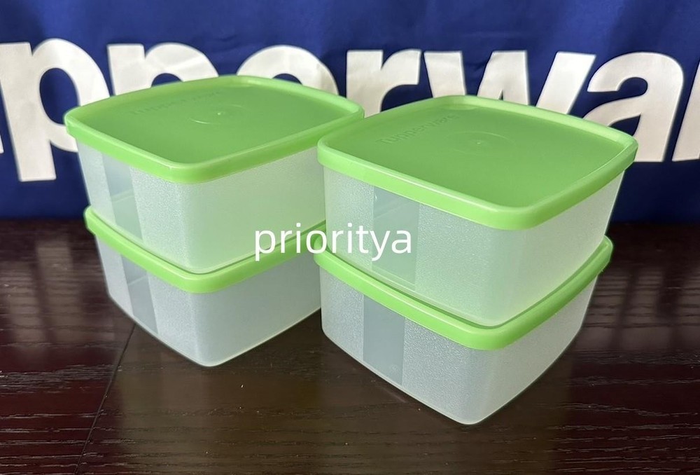 Tupperware Small Freezer It Square Rounds 400ml Container Set 4 Sheer Green New