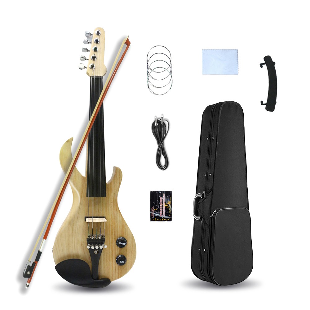 5 String 4/4 Electric Violin Large Jack Style Solid Wood with Case Shoulder Rest