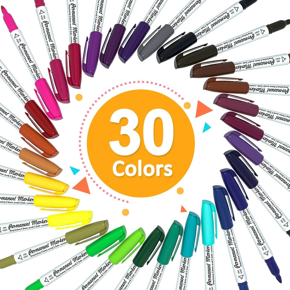 Permanent Markers 30 Colors Fine Tip Multi Surface Art Markers