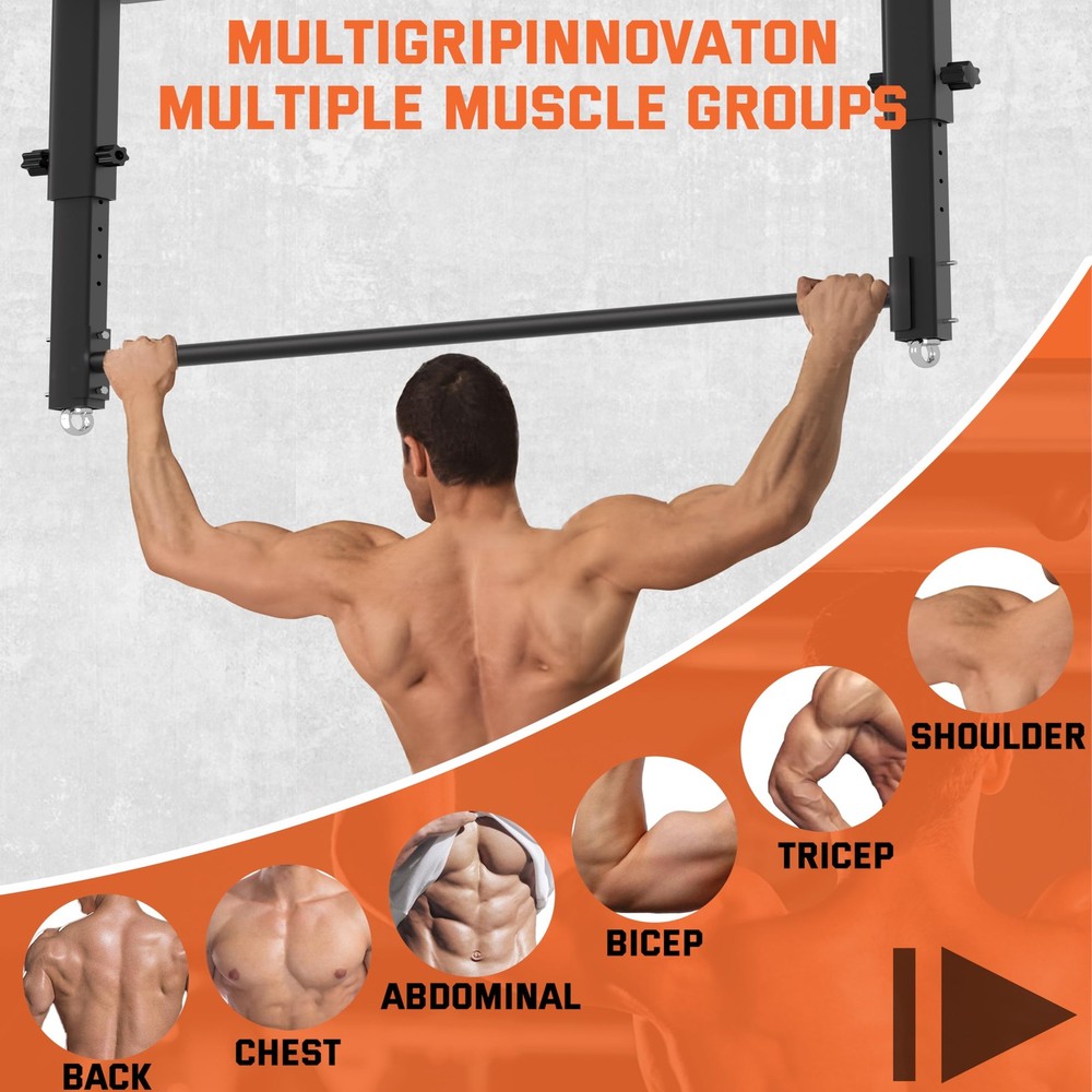 HWOOUSA 48" Ceiling Mount Pull Up Bar, Heavy Duty Multi-Grip Rafter Chin Up B...