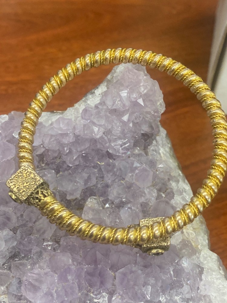 Thin Gold-Filled Bypass Cuff Bracelet - Cube Ends with paste