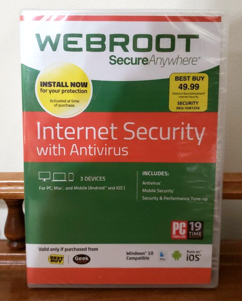 WEBROOT ANYWHERE INTERNET SECURITY ANTIVIRUS PC MAC  MOBILE ANDROID iOS 3 Device