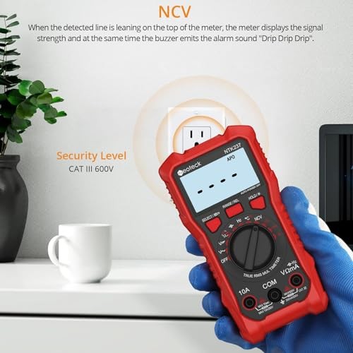 Digital Multimeter Voltmeter Tester with NCV, LCD for AC/DC 2000 Counts Red