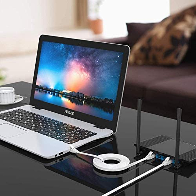 Cat 6 Ethernet Cable 50 ft White - Flat Internet Network LAN Patch Cords – Solid