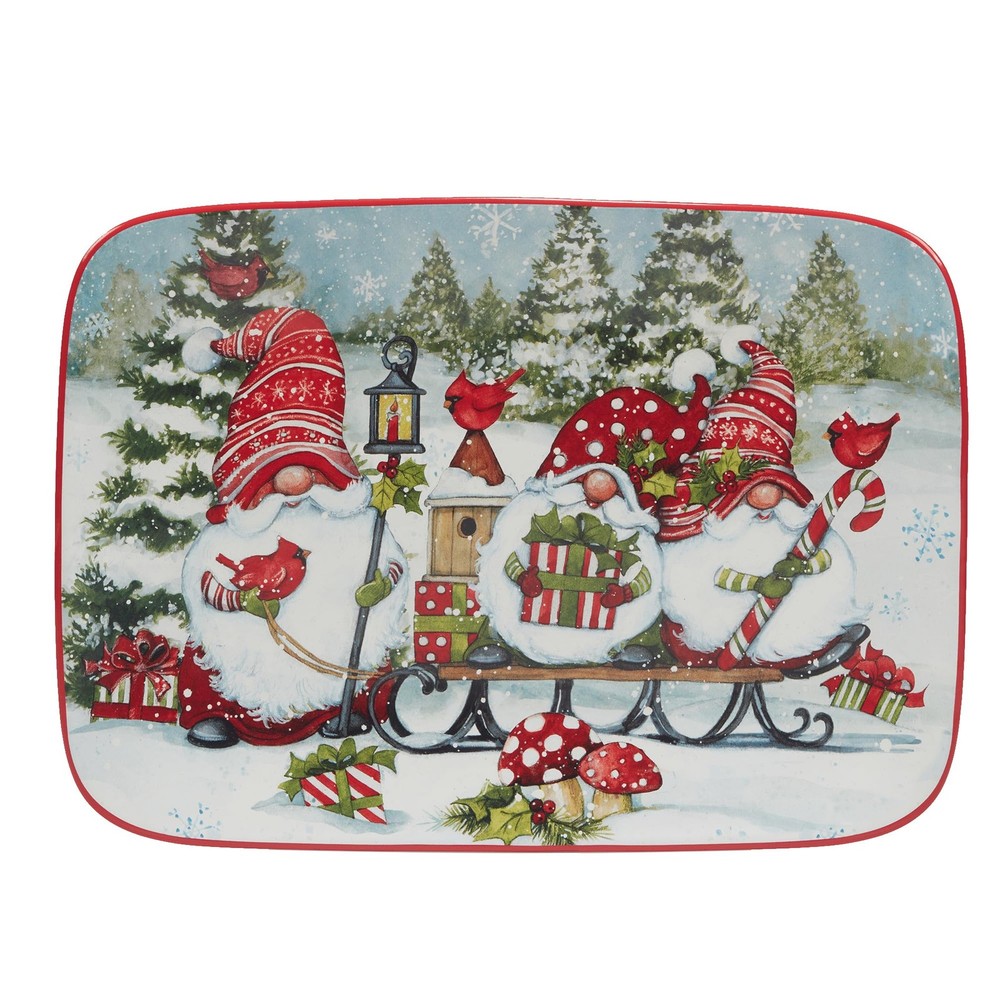 Certified International Christmas Gnomes Rectangular Platter 14" x 10", Multicol
