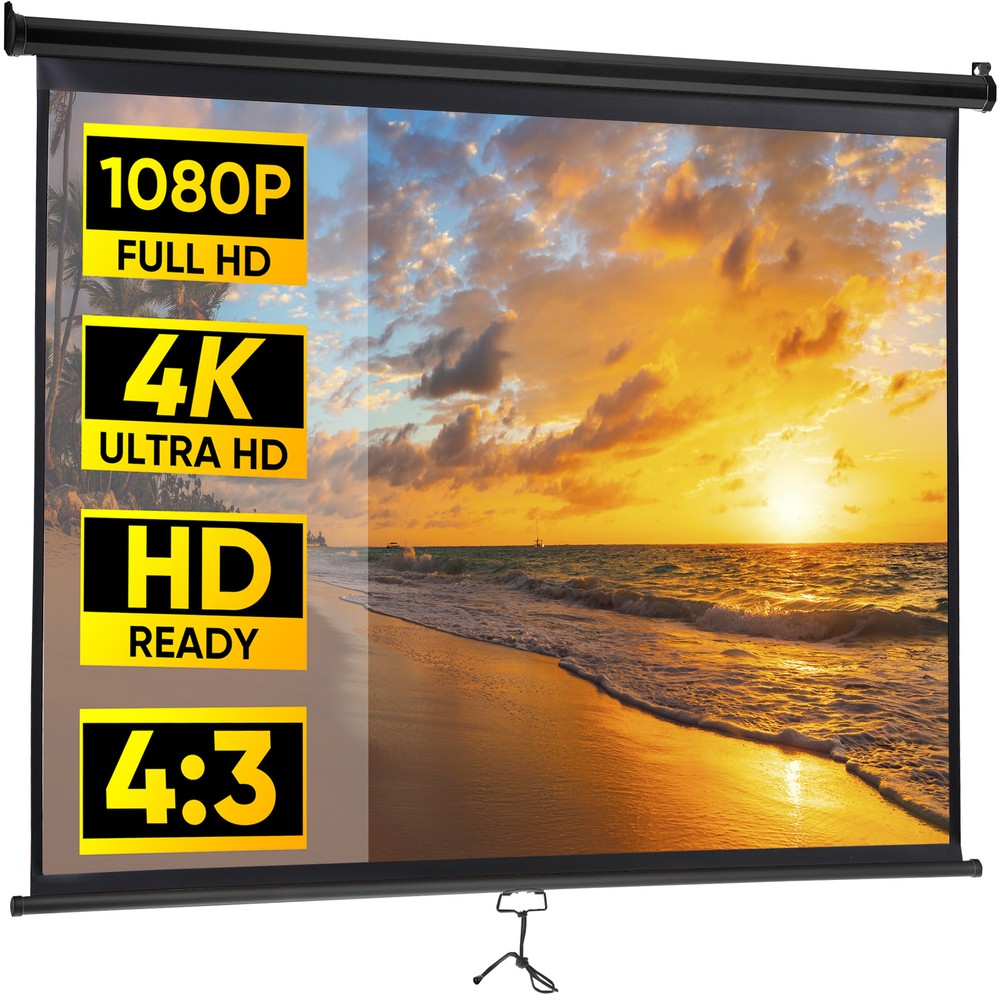 100'' Pull Down Projector Screen 16:10 4K Projection Screen Indoor Outdoor Black