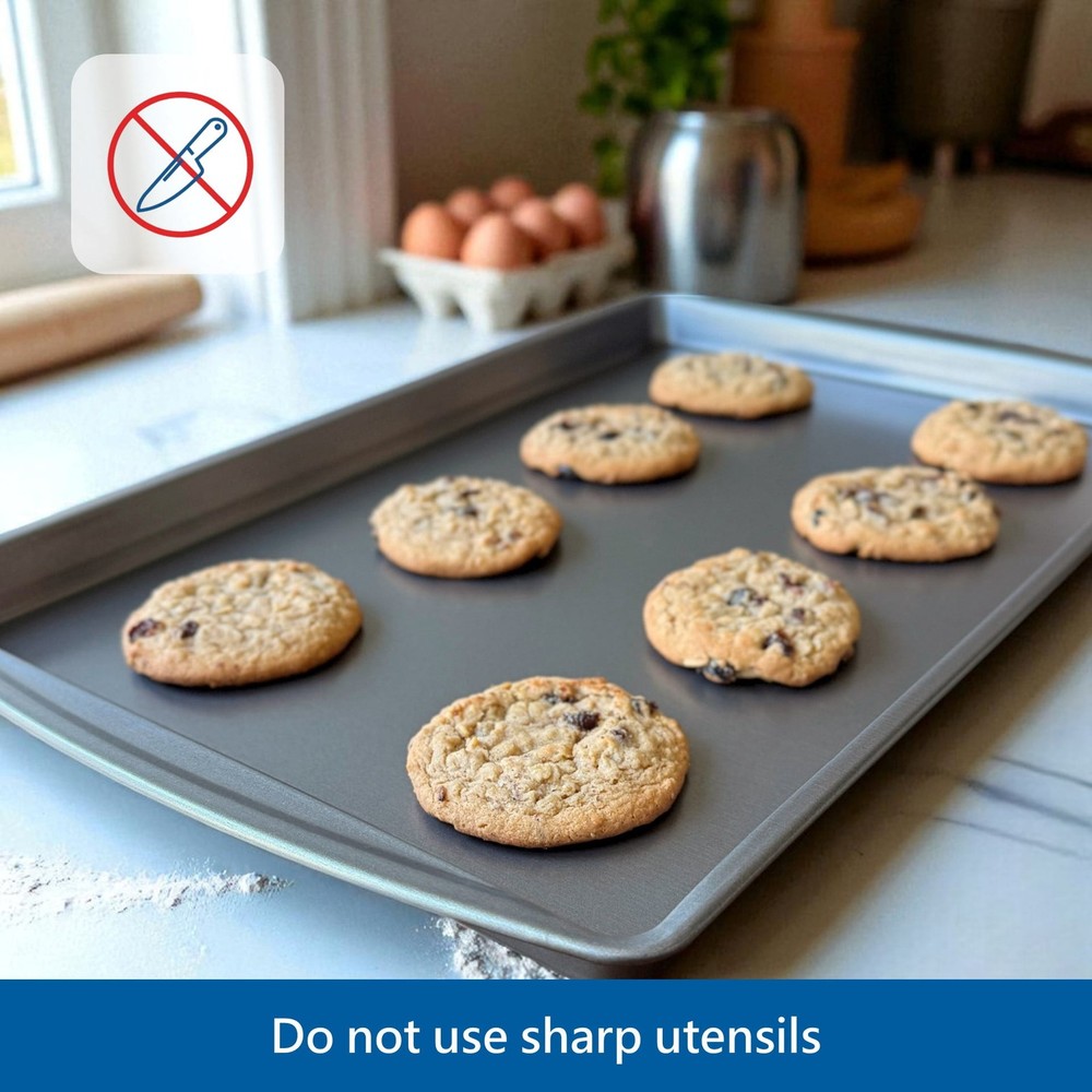 Large Nonstick 17" x 11" Cookie Sheet Baking Pan Cookie Sheet Rectangle Gray