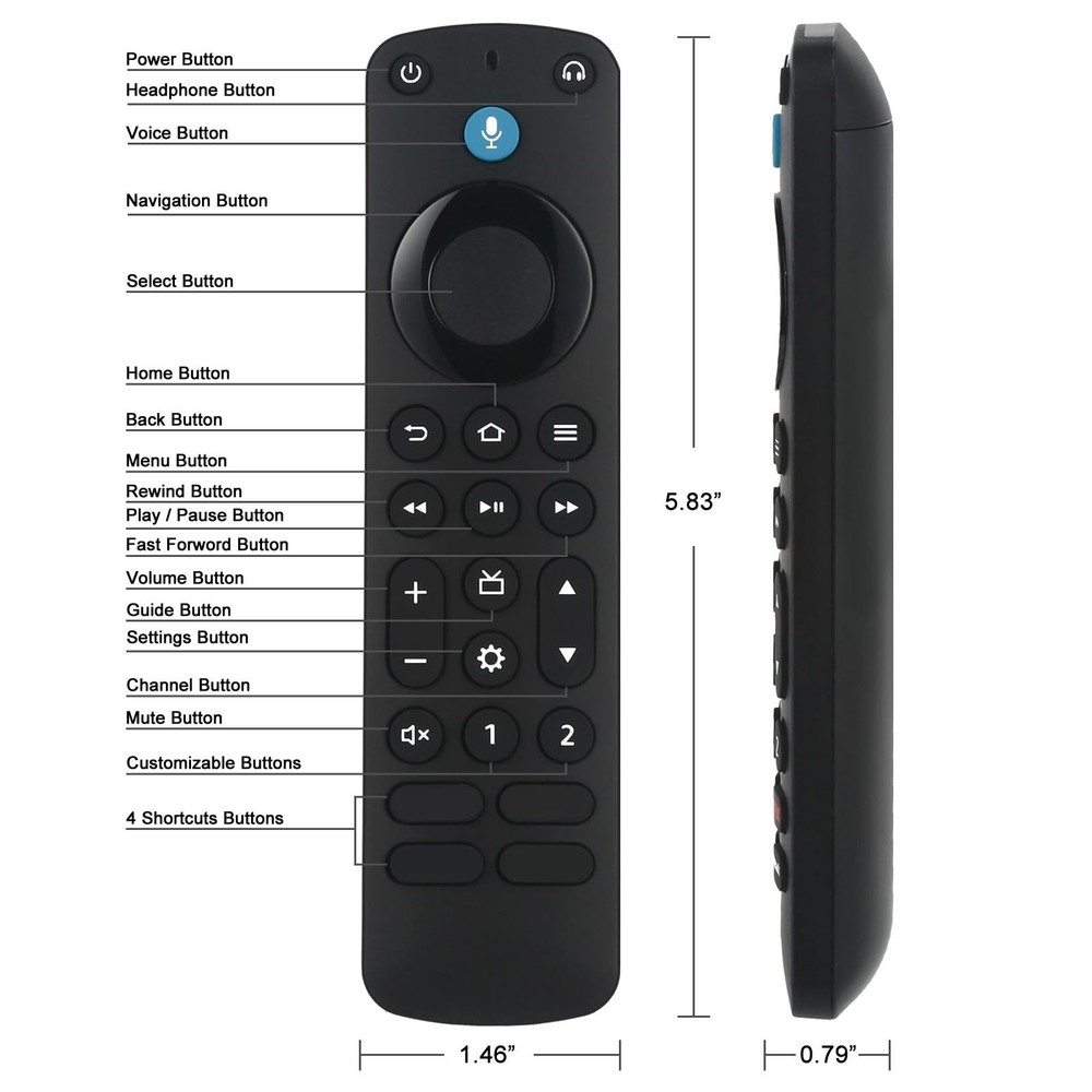 OROSAUR Voice Remote Pro with Backlit Button, Replacement for Fire Black