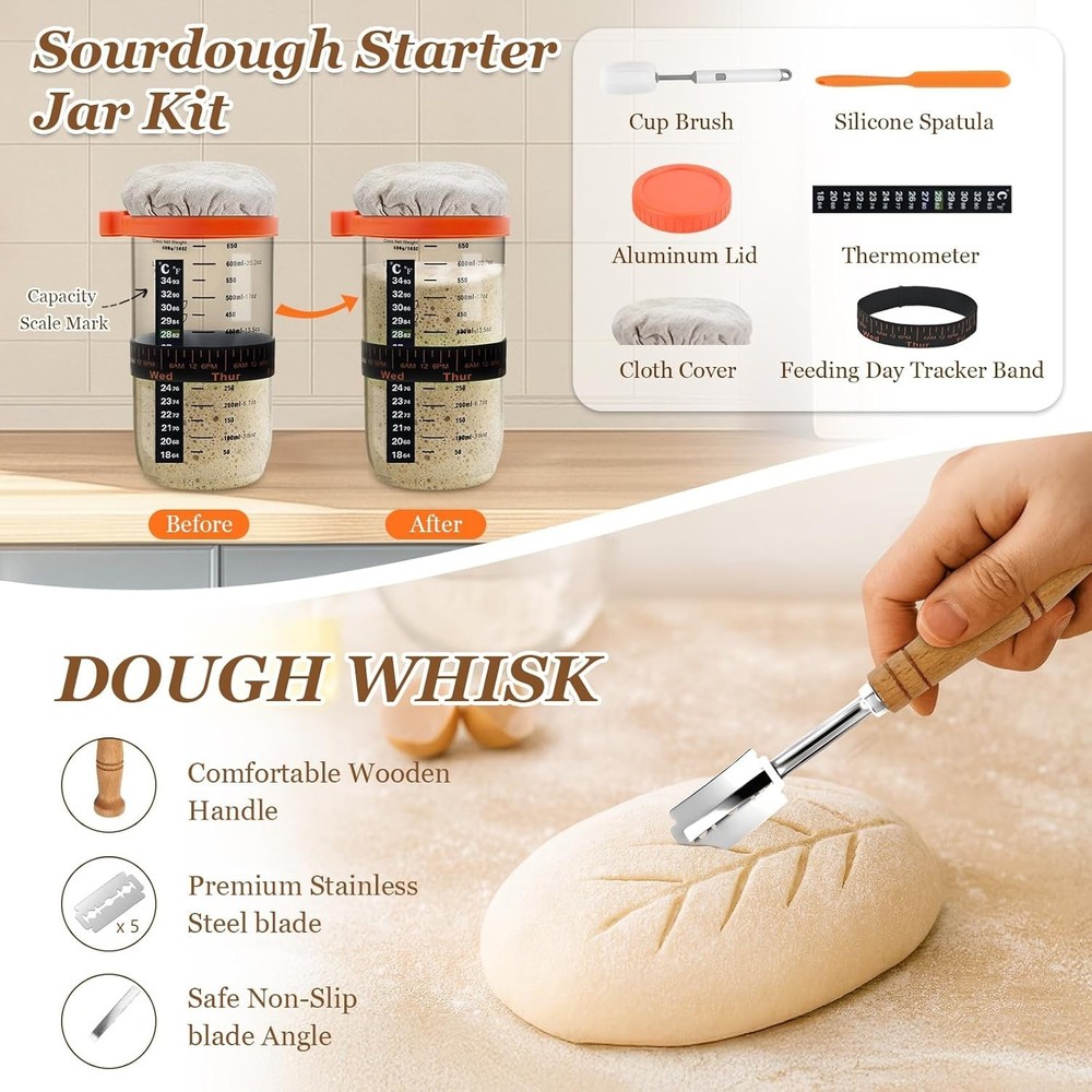 Sourdough Starter Kit Bread Baking Supplies | Proofing Basket Jar Tools Set