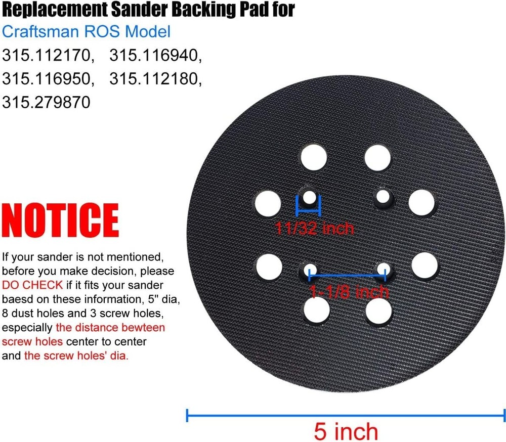 2 Pack 5 Inch 8 Hole Hook and Loop Replacement Sander Pad for Craftsman 315 Mode