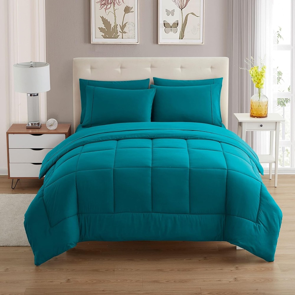 5 Piece Comforter Set Bag Solid Color All Season Soft Down Alternative Blanket